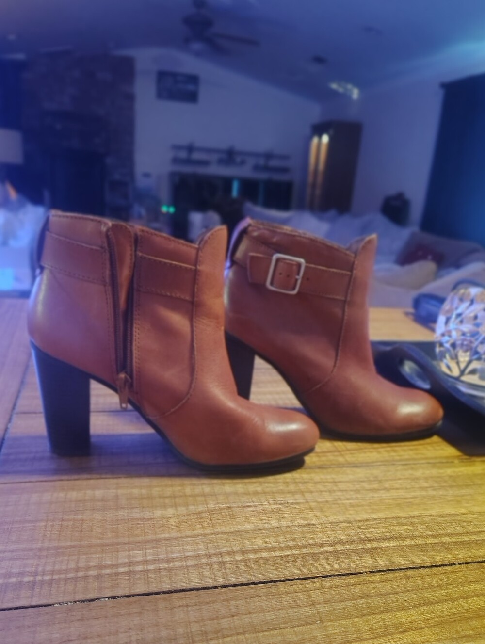 Women's Liz Claiborne Tan Leather Ankle Booties with Buckle
